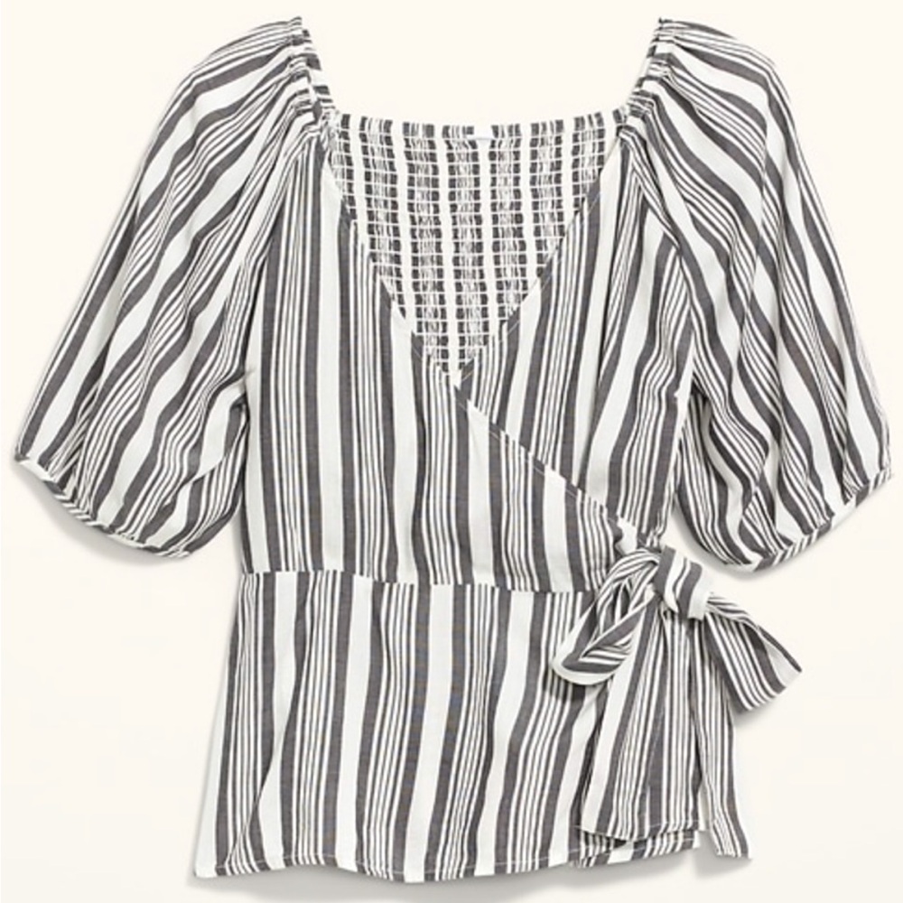 Striped Wrap Top - Gray and White